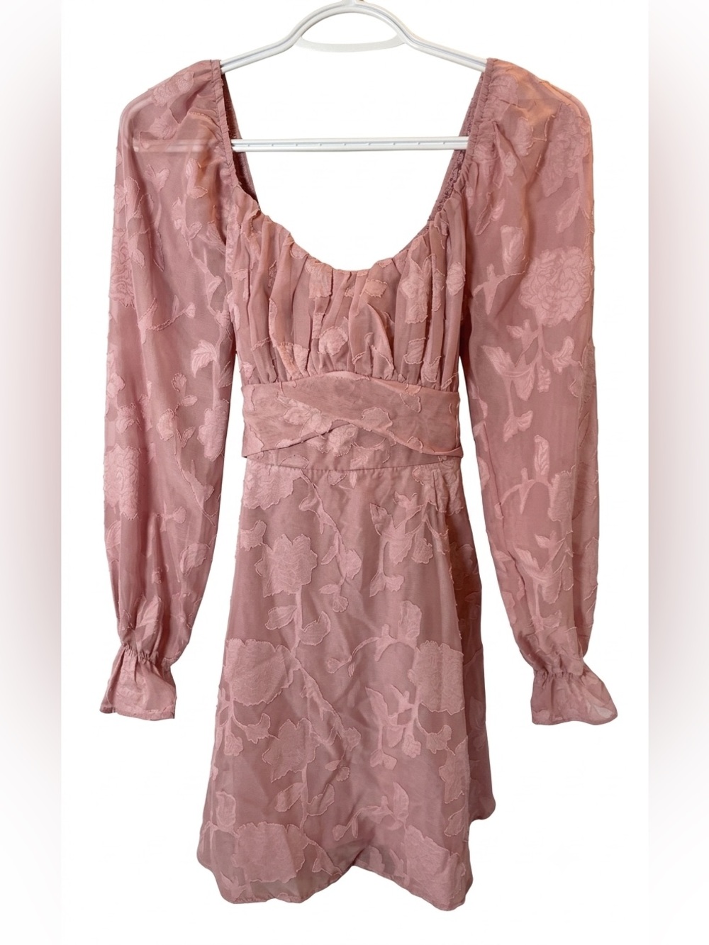 Thirty Thirty Pink Floral Burnout Puff Sleeve Mini Dress